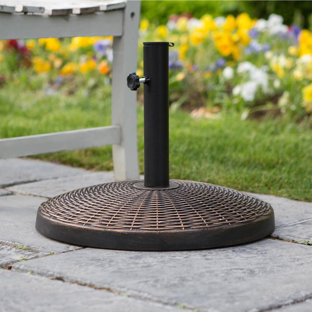 Walker Edison Wicker Style Patio Umbrella Base in Antique Bronze, , large