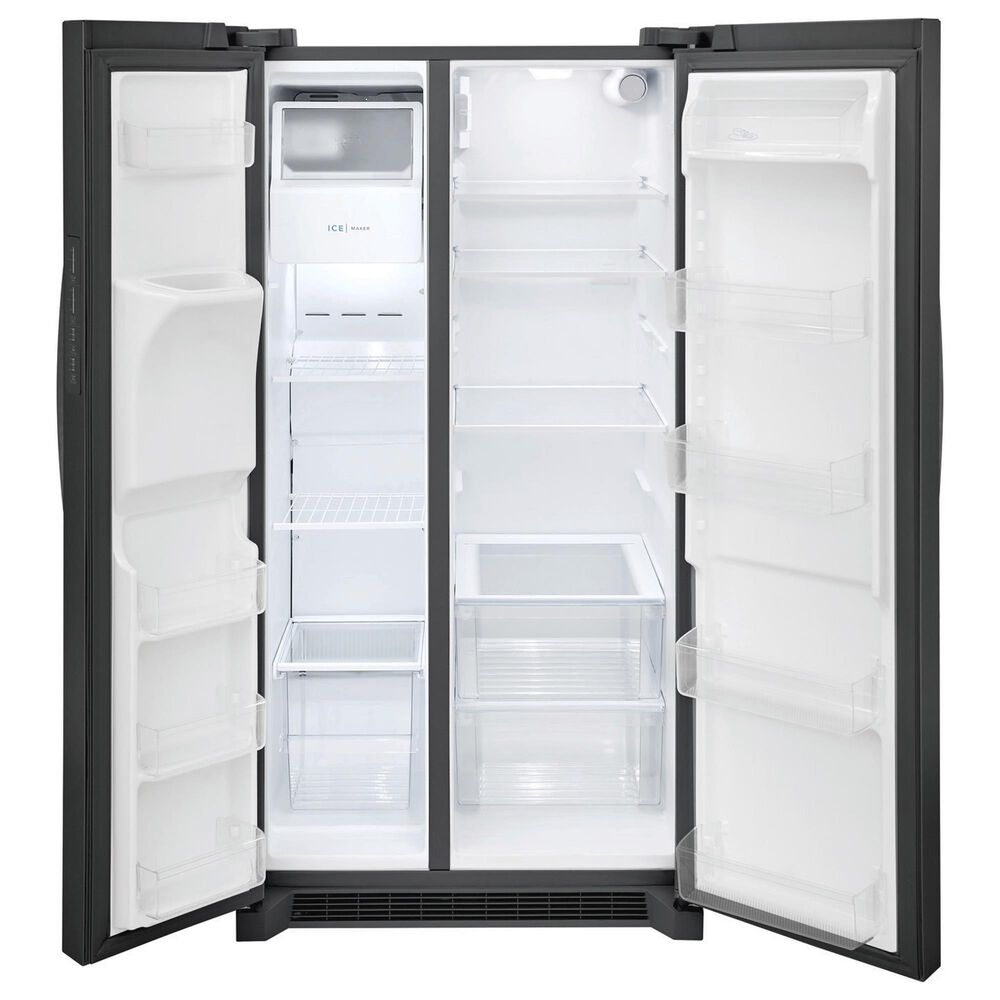 Frigidaire 2-Piece Kitchen Package with 25.6 Cu. Ft. Freestanding Side by Side Refrigerator and Built-In Dishwasher in Black Stainless Steel, , large
