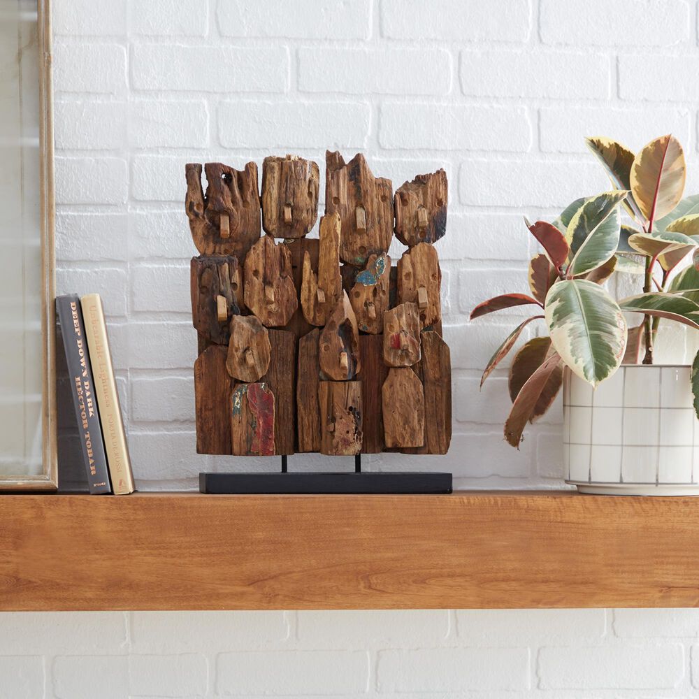 Maple and Jade Abstract Sculpture in Natural Brown, , large