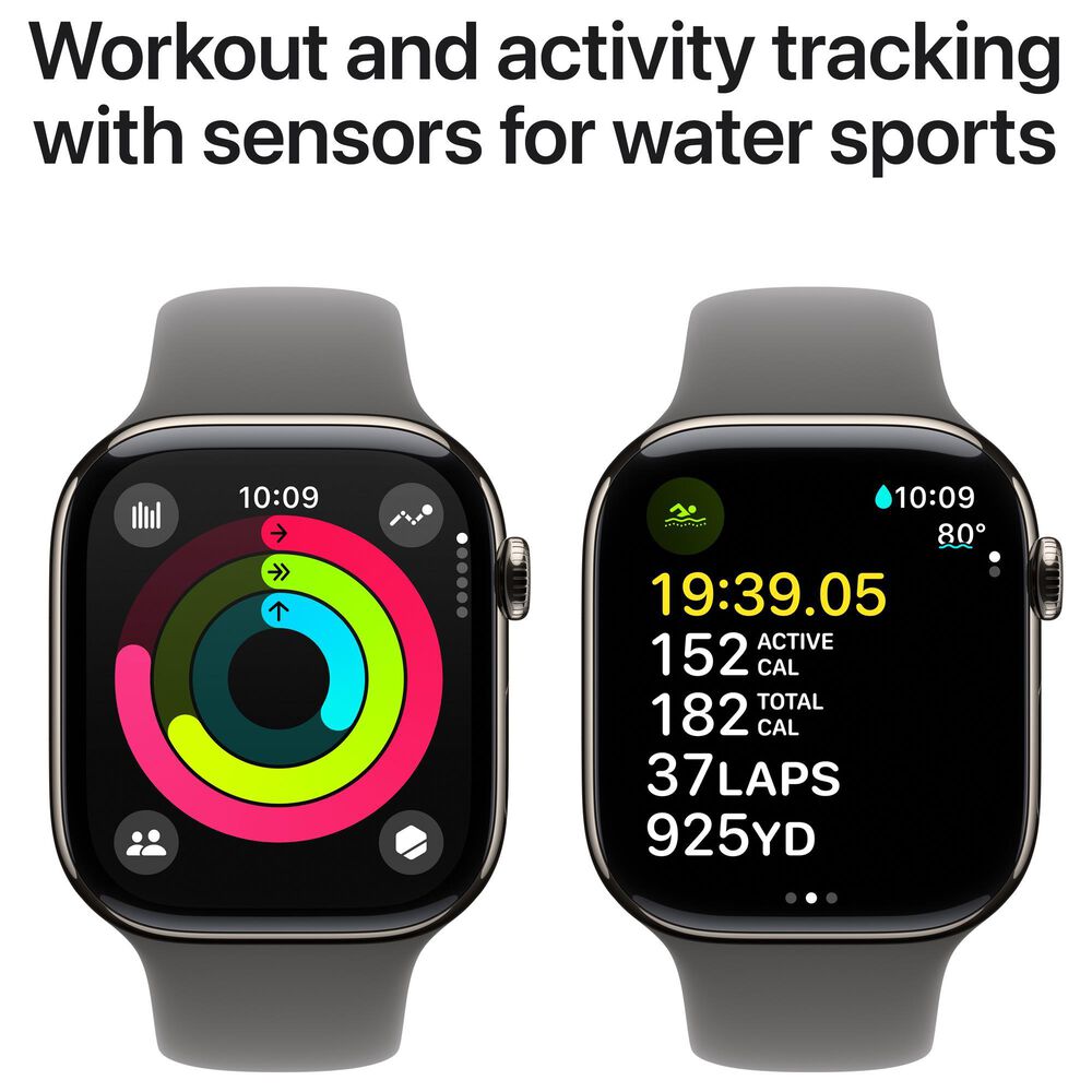 Apple Watch Series 10 GPS + Cellular 46mm Natural Titanium Case with Stone Gray Sport Band - S/M, , large