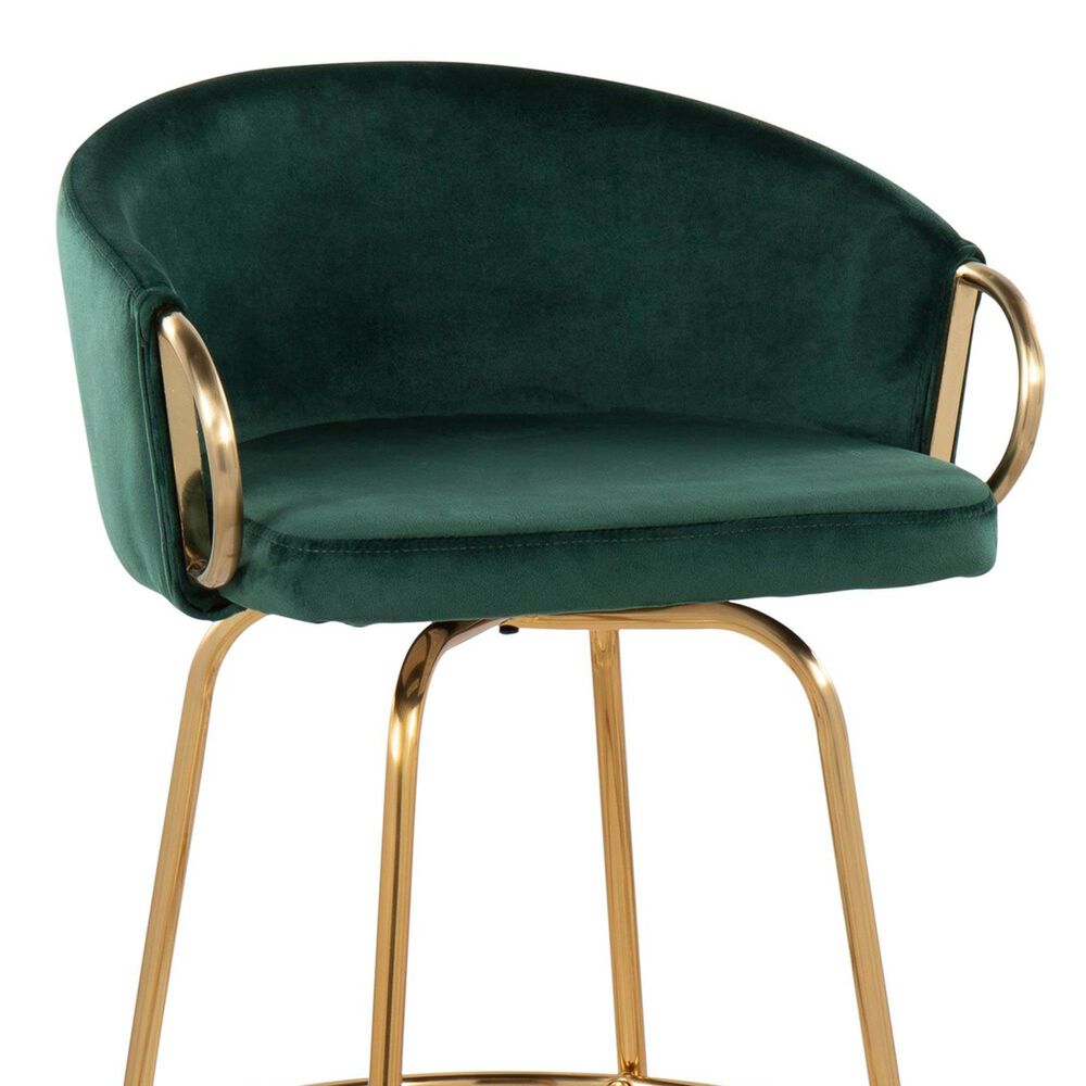 LumiSource Claire Swivel Counter Stool with Green Velvet Upholstery in Gold (Set of 2), , large