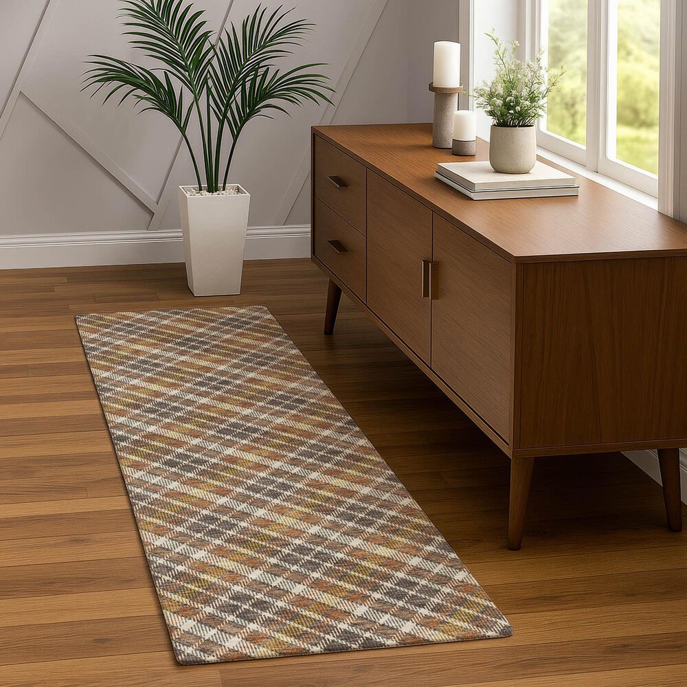 Dalyn Rug Company Soft Essentials Plaid Earth 2'3" x 7'6" Indoor/Outdoor Runner, , large