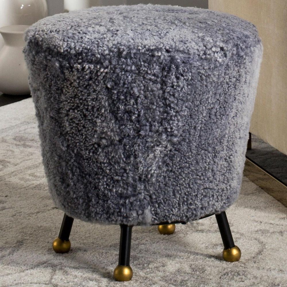 Safavieh Oriana Fur Ottoman in Light Blue, , large