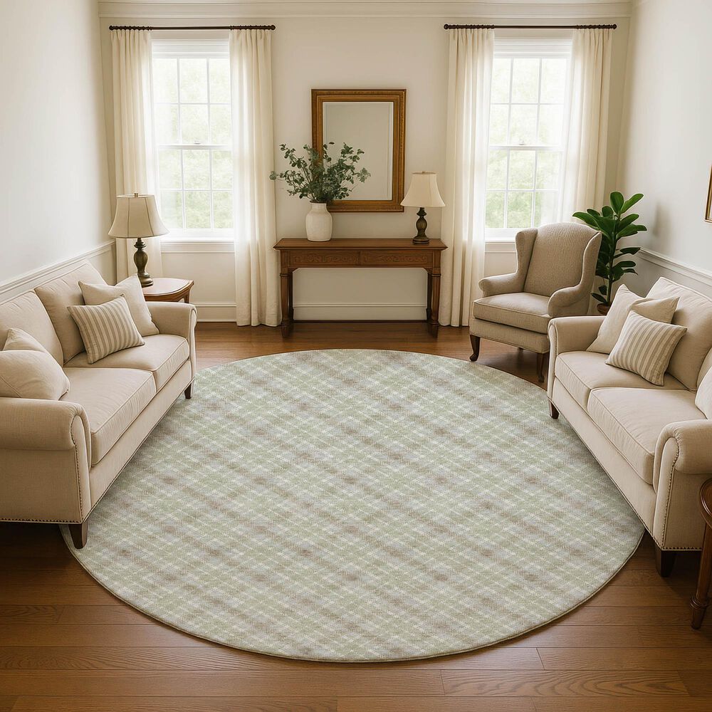 Dalyn Rug Company Soft Essentials Plaid Celery 8' Round Indoor/Outdoor Area Rug, , large