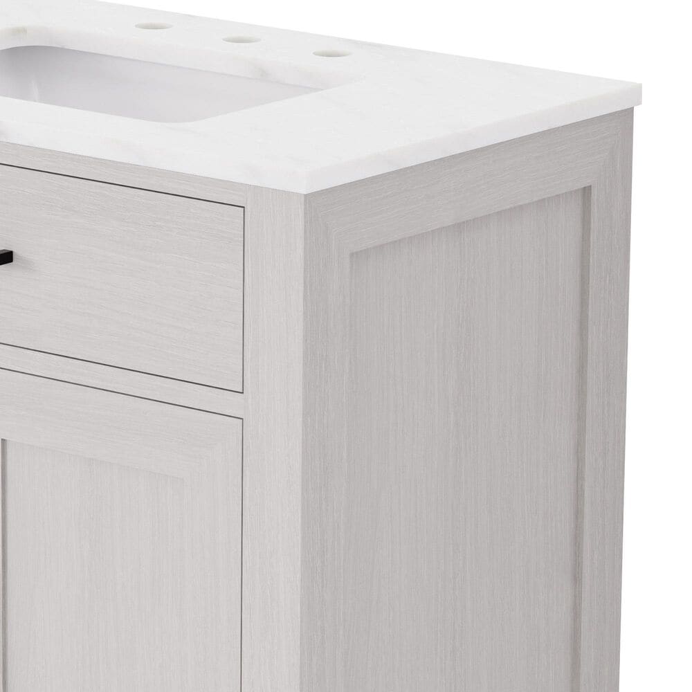 Lexora Home Abbey 30" Single Bathroom Vanity in White Oak with 2 cm White Carrara Marble Top and Rectangular Sink, , large