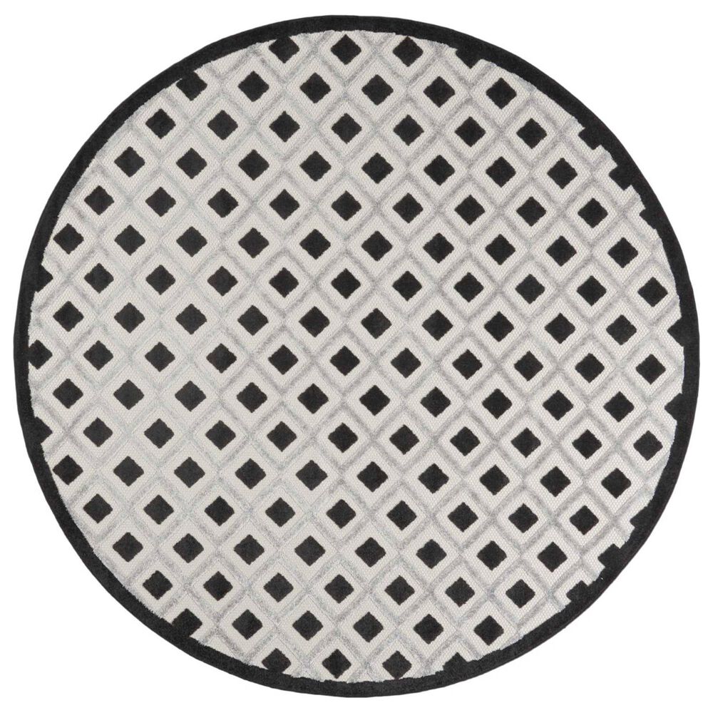 Nourison Aloha Geometric 7"10" Round Black and White Indoor/Outdoor Area Rug, , large
