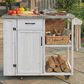 Hearth and Haven Outdoor Kitchen Island Cart with Stainless Steel Top, Towel and Spice Racks in White, , large