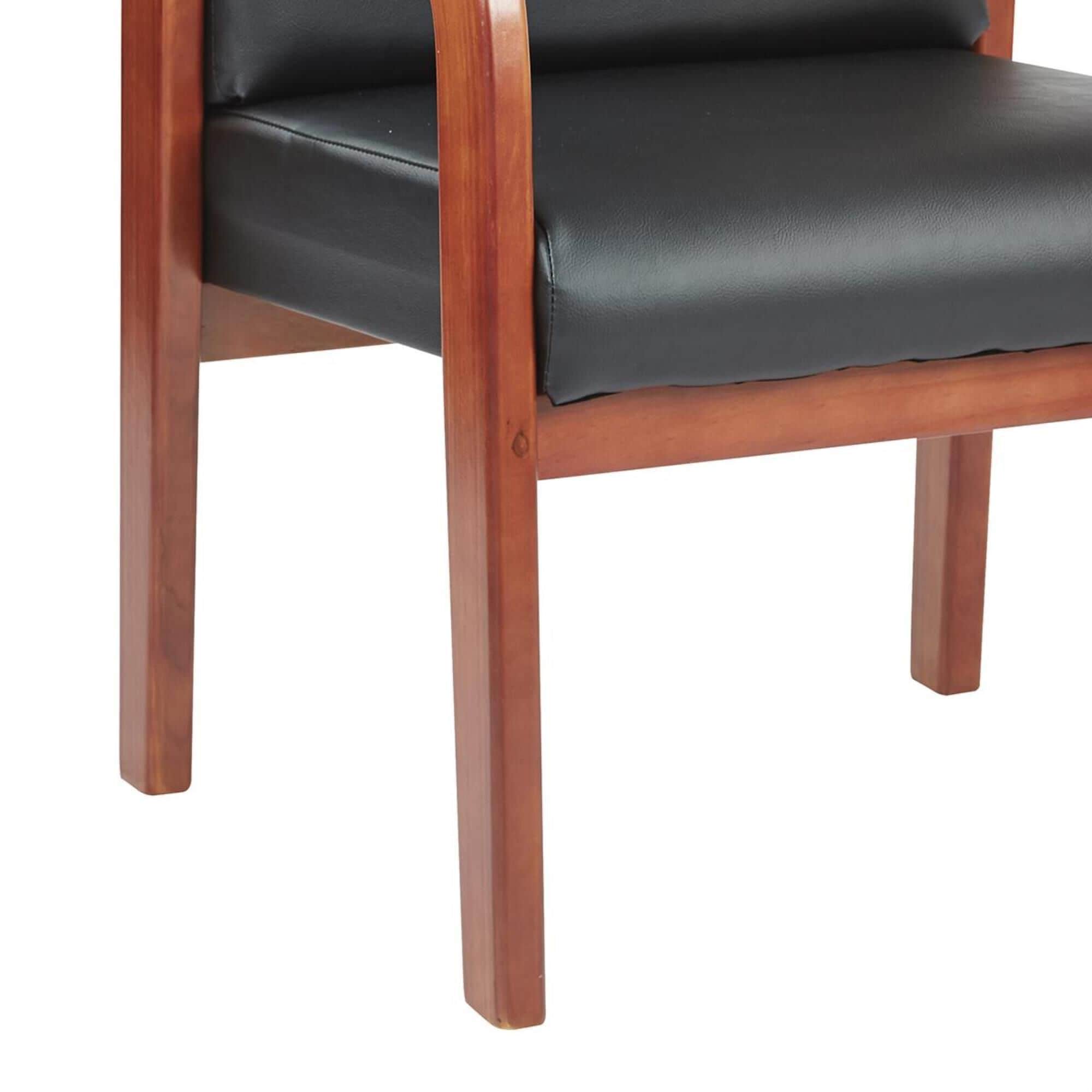 OSP Home WD Visitors Chair in Black Faux Leather and Oak NFM