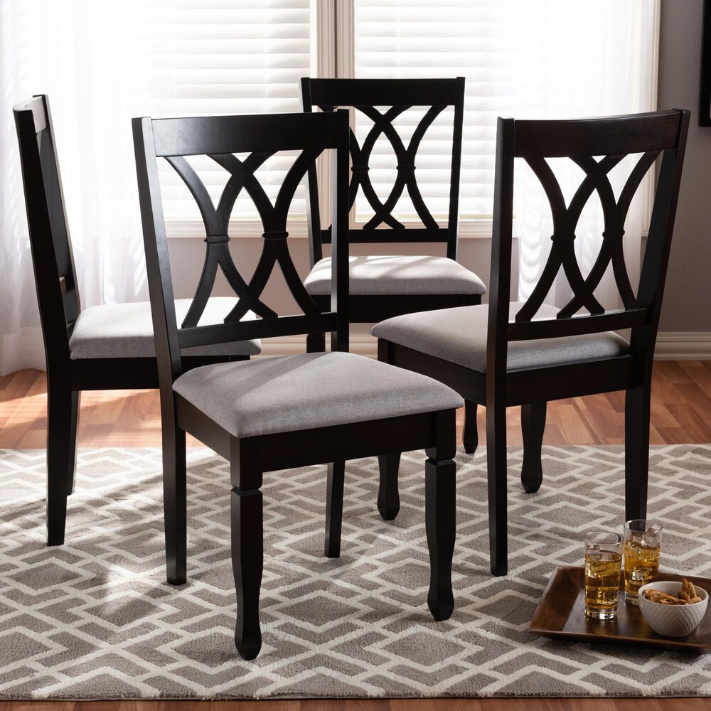Baxton Studio Reneau Side Chair with Gray Cushion in Espresso Brown (Set of 4), , large