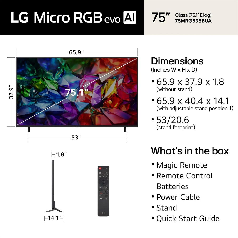LG 75" Class 95B Series Micro RGB evo AI 4K LED Ultra HD - Smart TV with 5.1.3 Channel Soundbar System in Black, , large