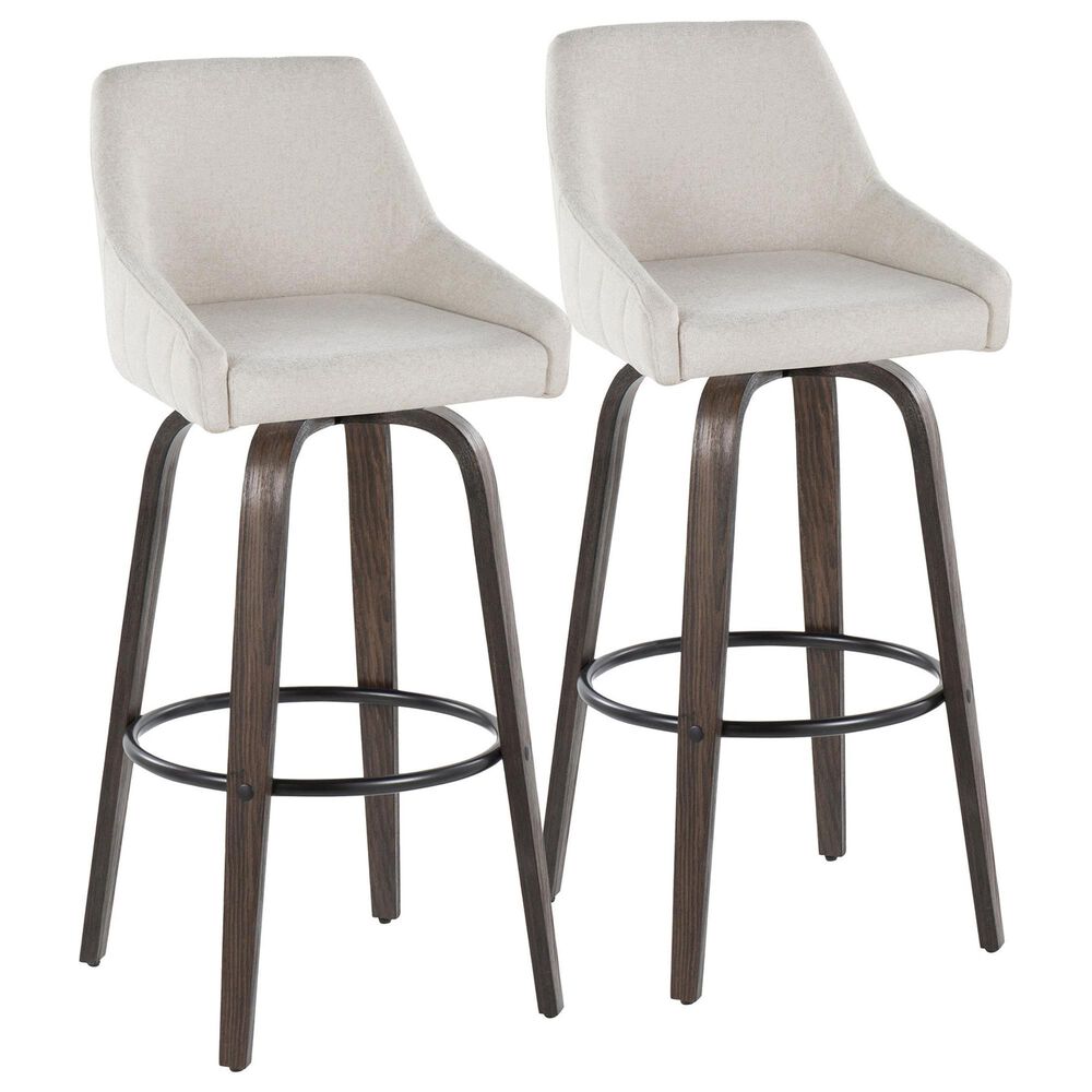 LumiSource Hannah Swivel Bar Stool with Cream Fabric Upholstery in Walnut and Black (Set of 2), , large