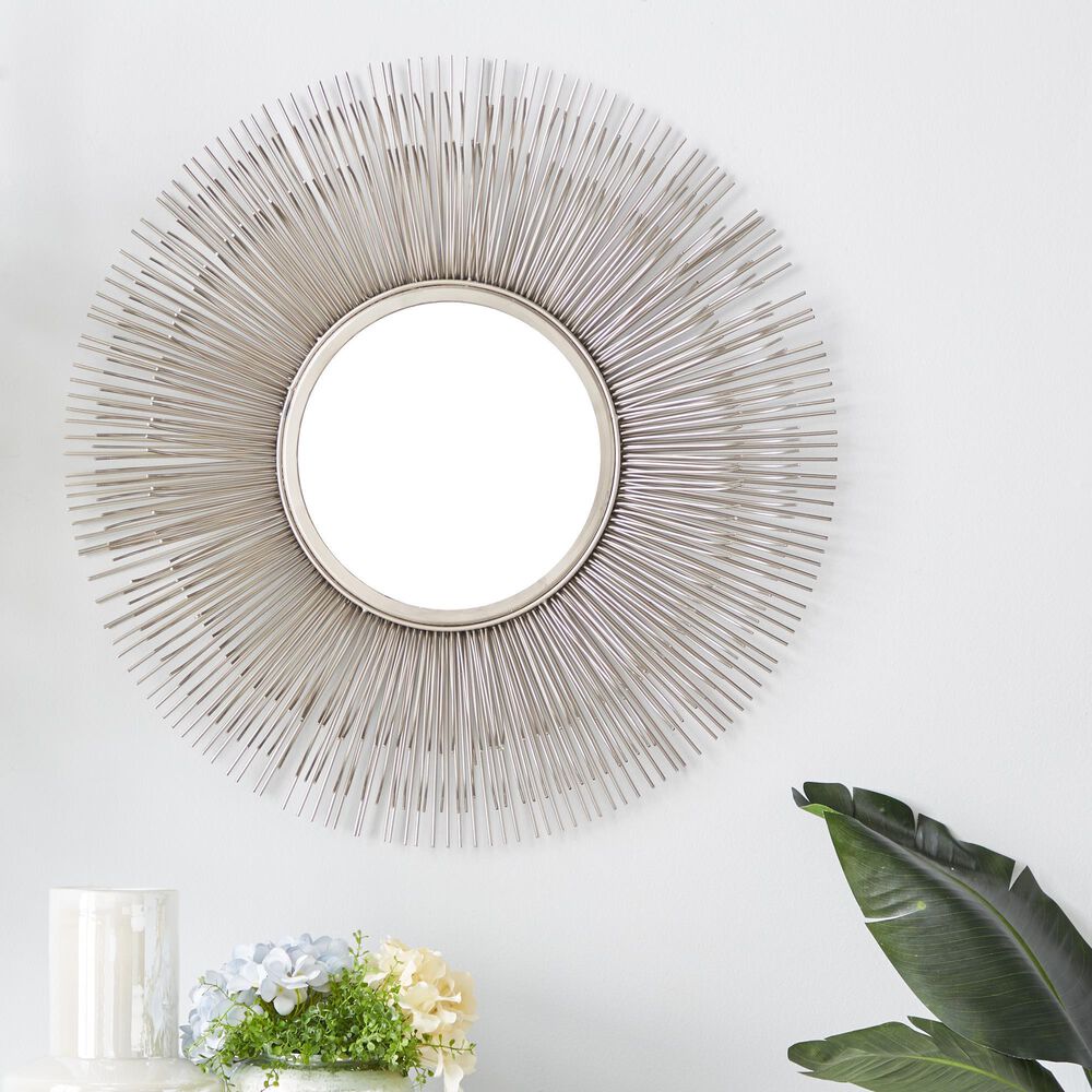 Maple and Jade 29&quot; Round Wall Mirror in Distressed Silver, , large