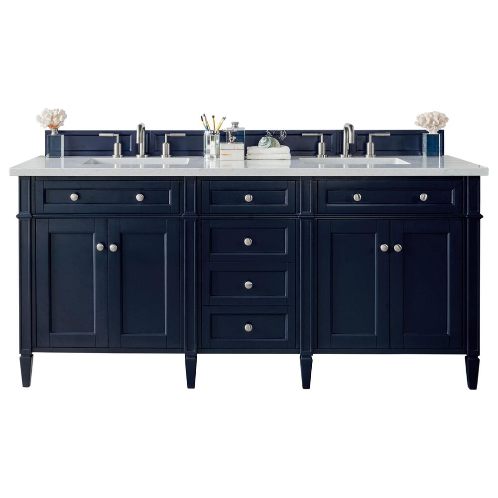 James Martin Vanities Brittany 72" Double Bathroom Vanity in Victory Blue with 3 cm Carrara White Marble Top and Rectangle Sinks, , large