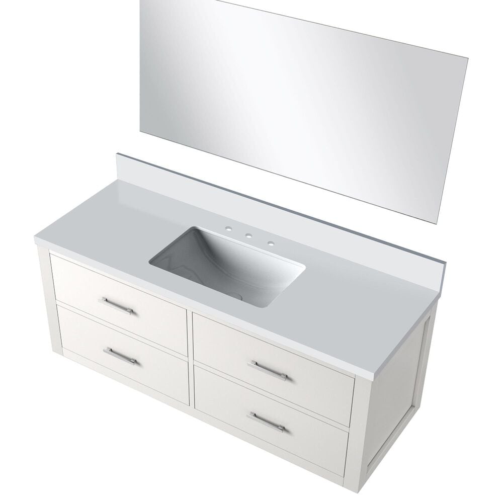 Lexora Home Castor 48&quot; Single Bathroom Vanity in Black with 2 cm White Quartz Top, Rectangular Sink and 43&quot; Mirror, , large