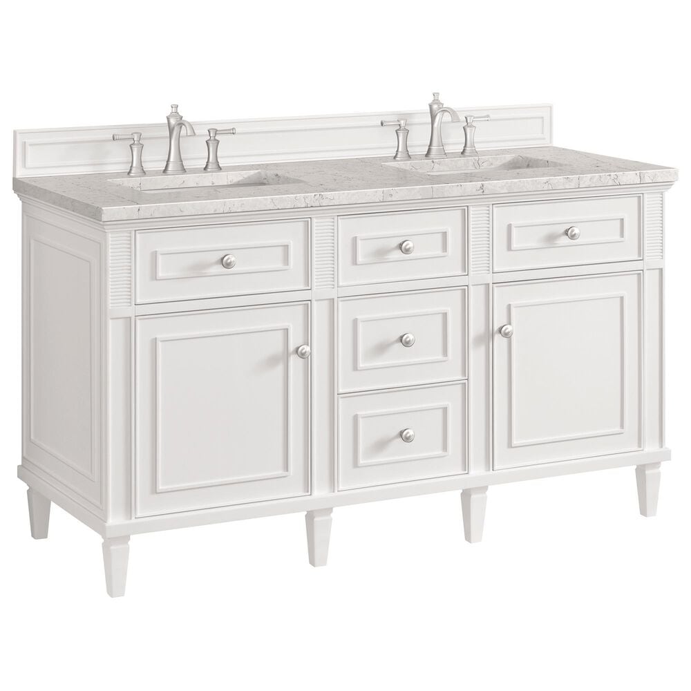 James Martin Vanities Lorelai 60" Double Vanity in Bright White with 3 cm Eternal Jasmine Pearl Quartz Top, , large