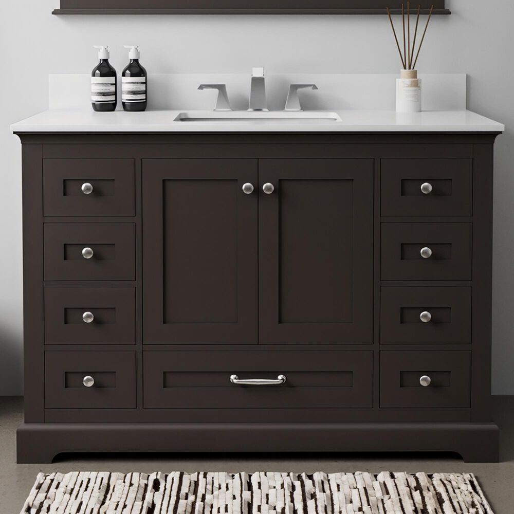 Lexora Home Dukes 48&quot; Single Bathroom Vanity in Espresso with 2 cm White Quartz Top and Rectangular Sink, , large