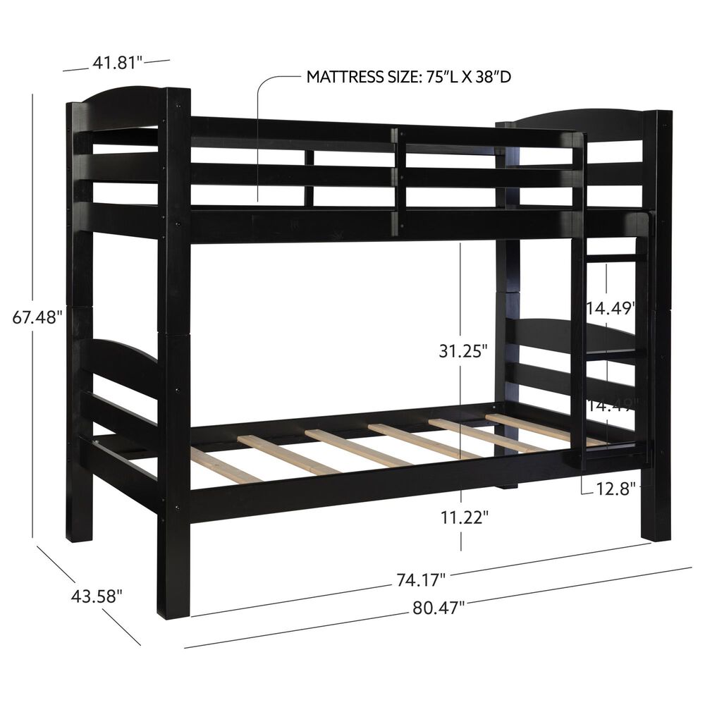 Linon Home Decor Levi Twin Over Twin Bunk Bed in Black, , large
