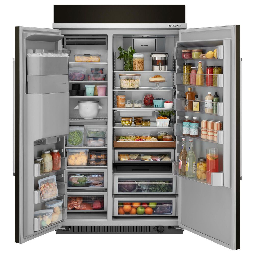 KitchenAid 29.4 Cu. Ft. Built-In Side by Side Refrigerator in Black Stainless Steel, , large