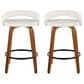 LumiSource Grotto Swivel Counter Stool with White Faux Leather Upholstery in Walnut Wood and Black (Set of 2), , large