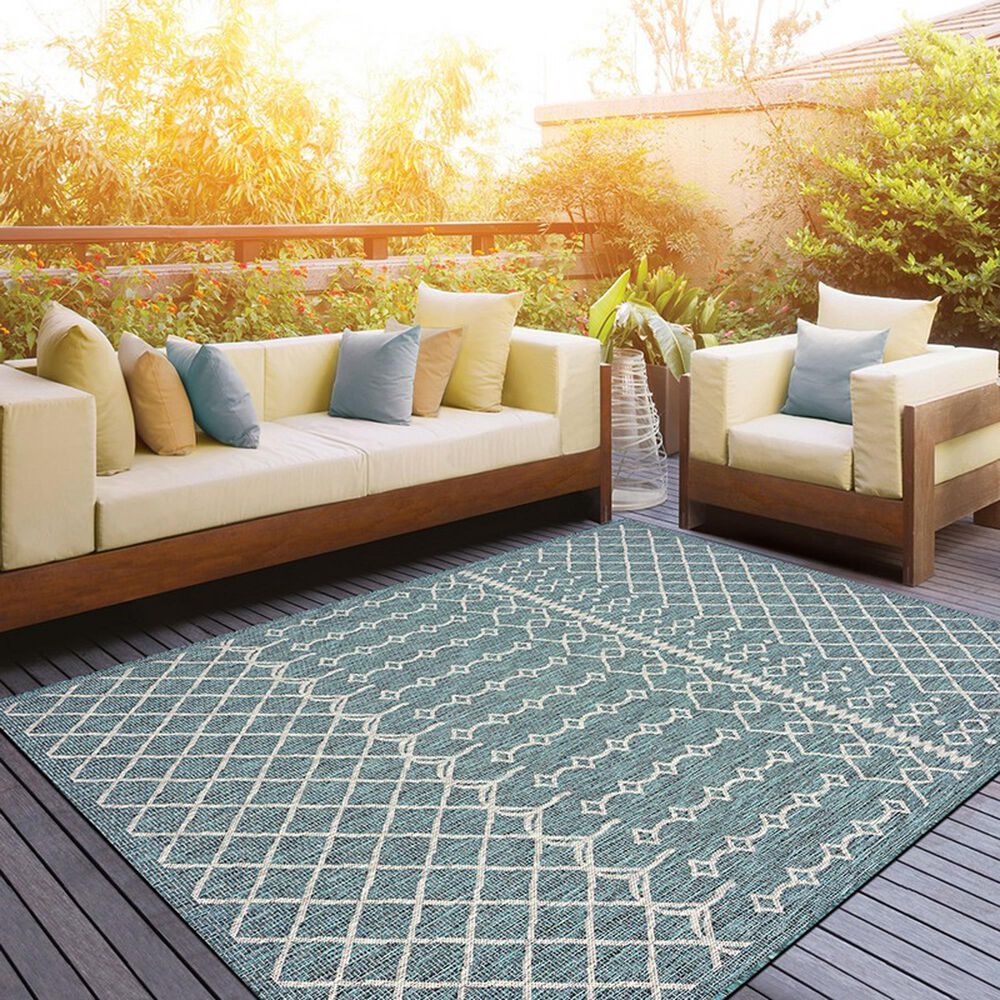 L&amp;R Resources Sun Shower 5&#39; x 8&#39; Blue and Gray Indoor/Outdoor Area Rug, , large