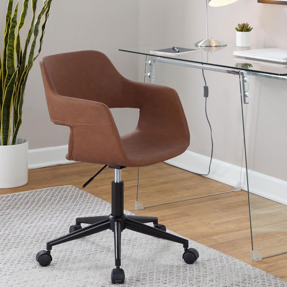 Lumisource Margarite Task Chair with Brown Faux Leather Cushion in Black, , large