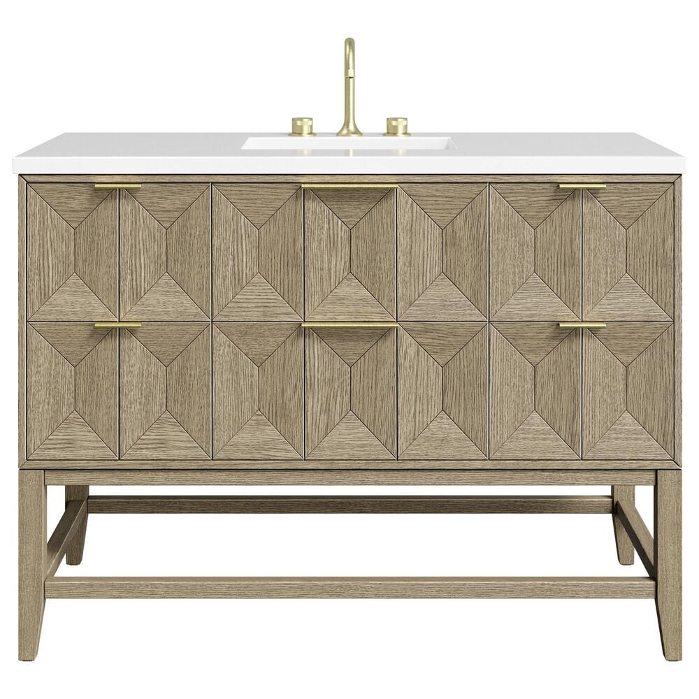 James Martin Vanities Emmeline 48&quot; Single Vanity in Pebble Oak with 3 cm White Zeus Quartz Top, , large