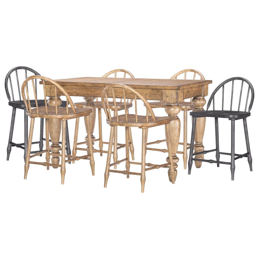 Legacy Classic Vintage Market 7-Piece Counter Height Dining Set in Barnwood Oak and Kettle Black, , large