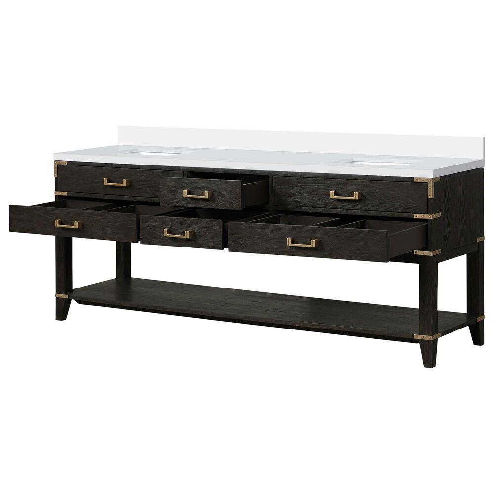 Lexora Home Norwalk 84&quot; Double Bathroom Vanity in Black Oak with White Cultured Marble Top  and Rectangle Sink, , large