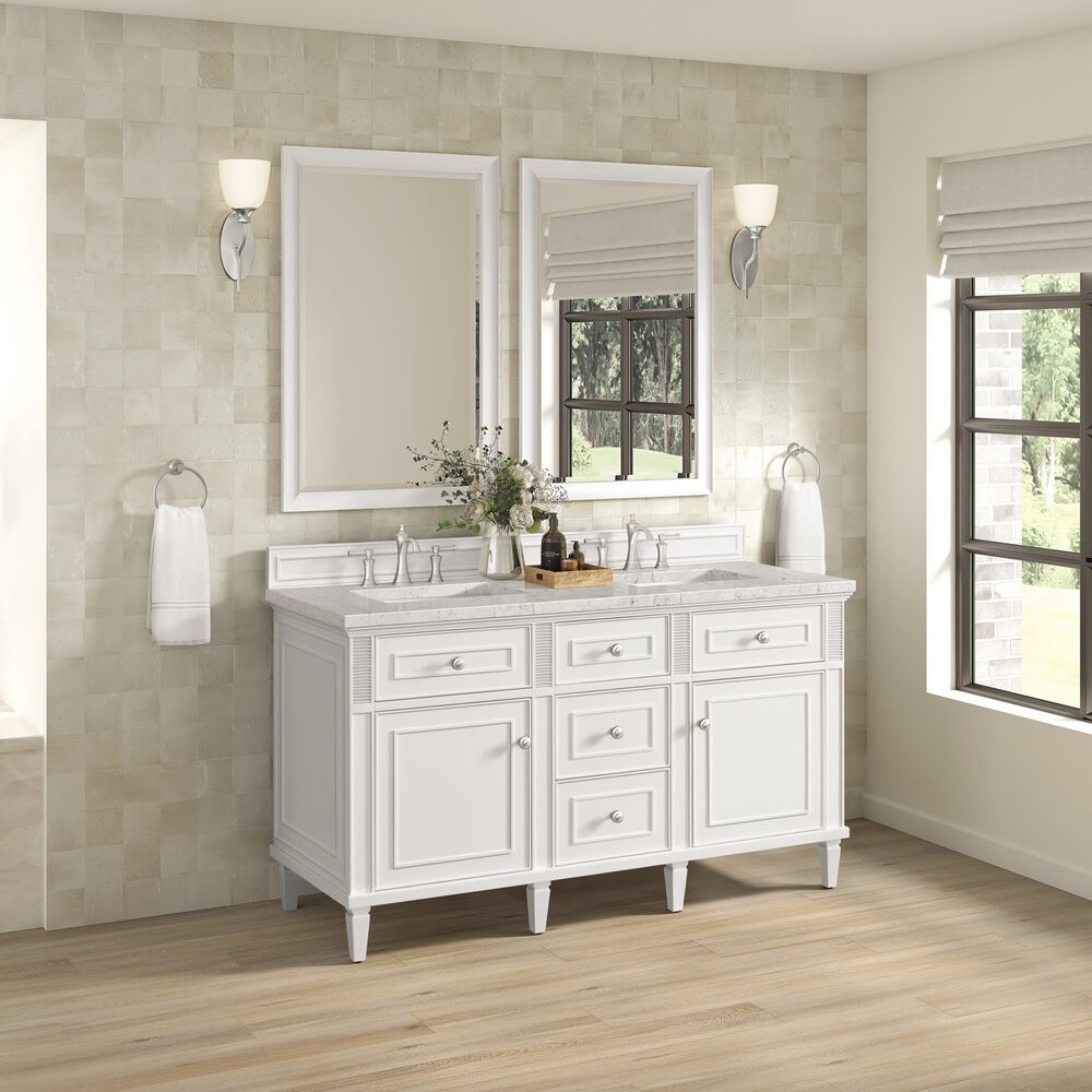 James Martin Vanities Lorelai 60&quot; Double Vanity in Bright White with 3 cm Eternal Jasmine Pearl Quartz Top, , large