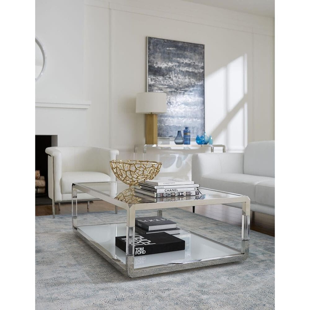 Urban Home Jasper Coffee Table in Polish Stainless Steel and Clear, , large