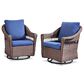 Sunwell Garden Patio Swivel Glider Chair with Brown Frame and X-Laced Armrests in Navy (Set of 2), , large