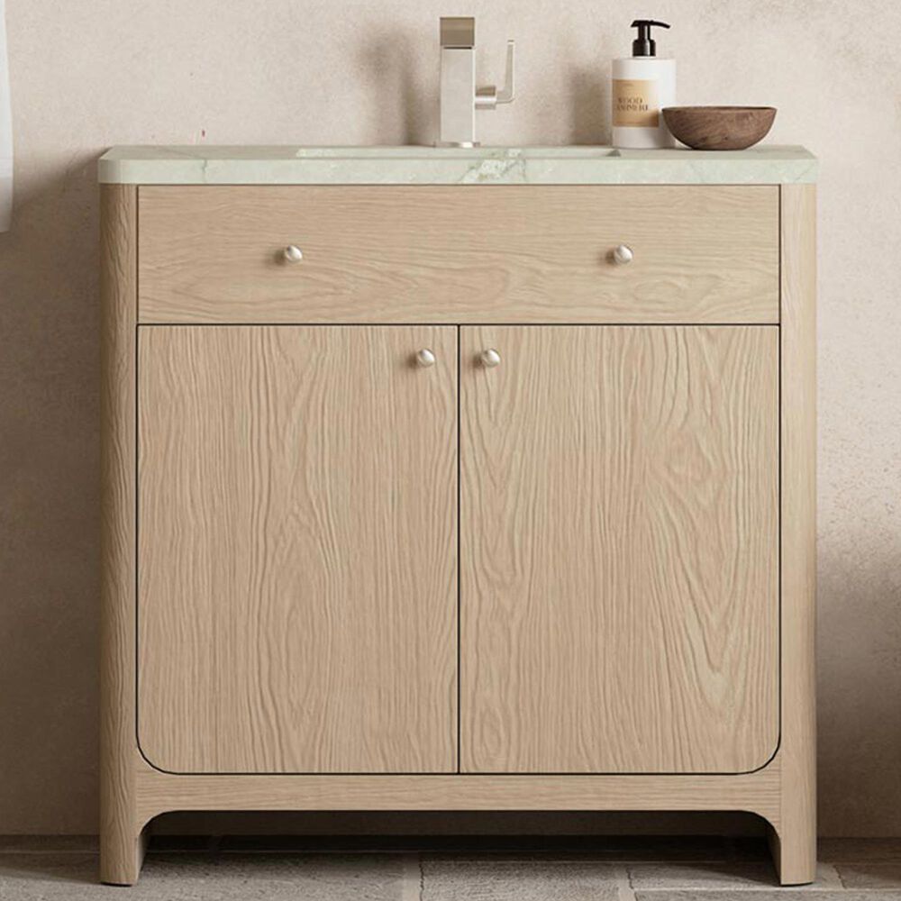 James Martin Vanities Gracyn 36&quot; Single Bathroom Vanity in Coastal Driftwood with 3 cm Victorian Silver Quartz Top and Rectangular Sink, , large