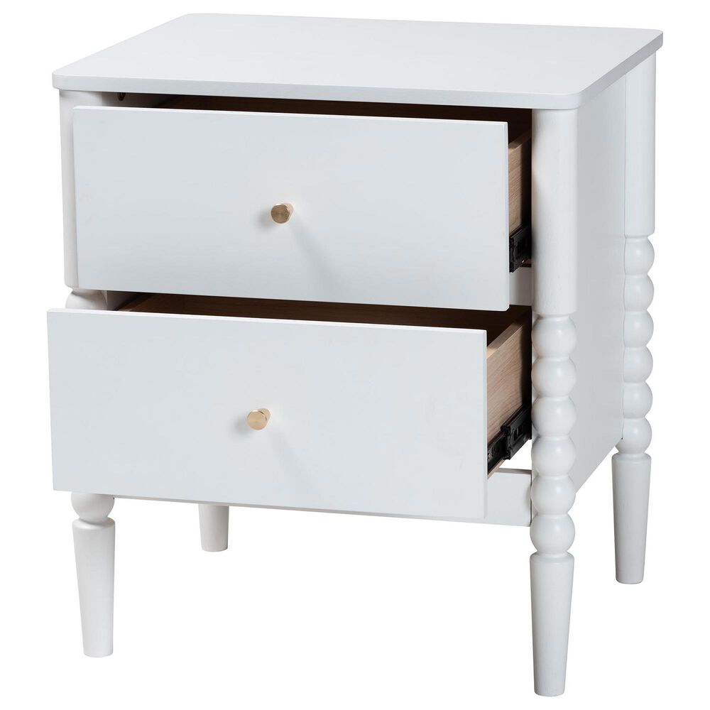 Baxton Studio Lucera 2-Drawer Bobbin Nightstand in White, , large