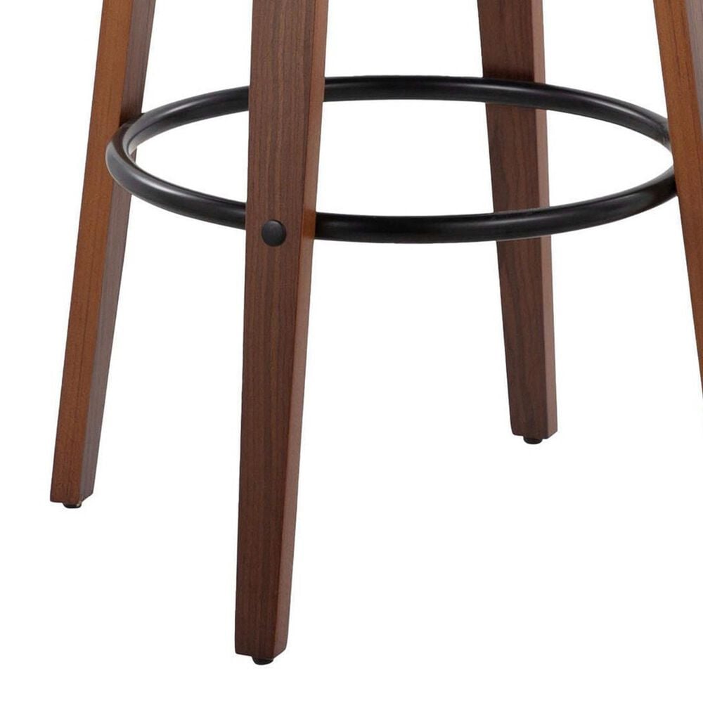 LumiSource Grotto Swivel Bar Stool with White Faux Leather Upholstery in Walnut Wood and Black (Set of 2), , large