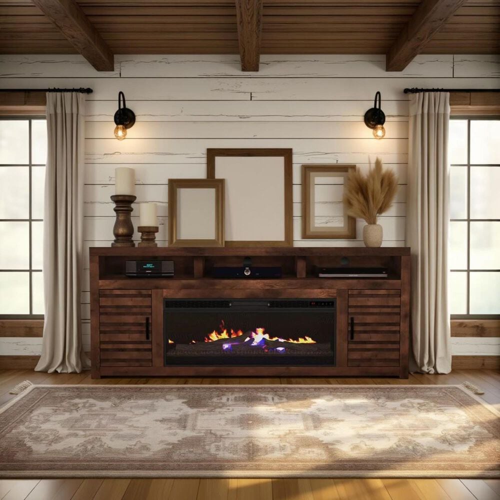 Legends Home Sausalito 78" Fireplace Console with Fireplace Insert in Whiskey, , large