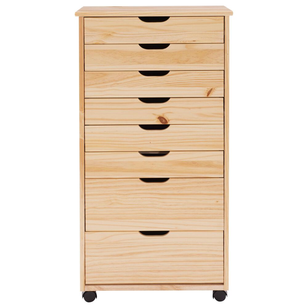 Linon Home Decor Cary 8-Drawer Rolling Cart in Natural, , large