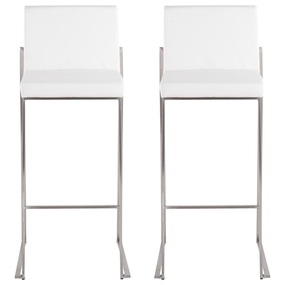 Lumisource Fuji High Back Barstool with White Faux Leather in Stainless Steel &#40;Set of 2&#41;, , large