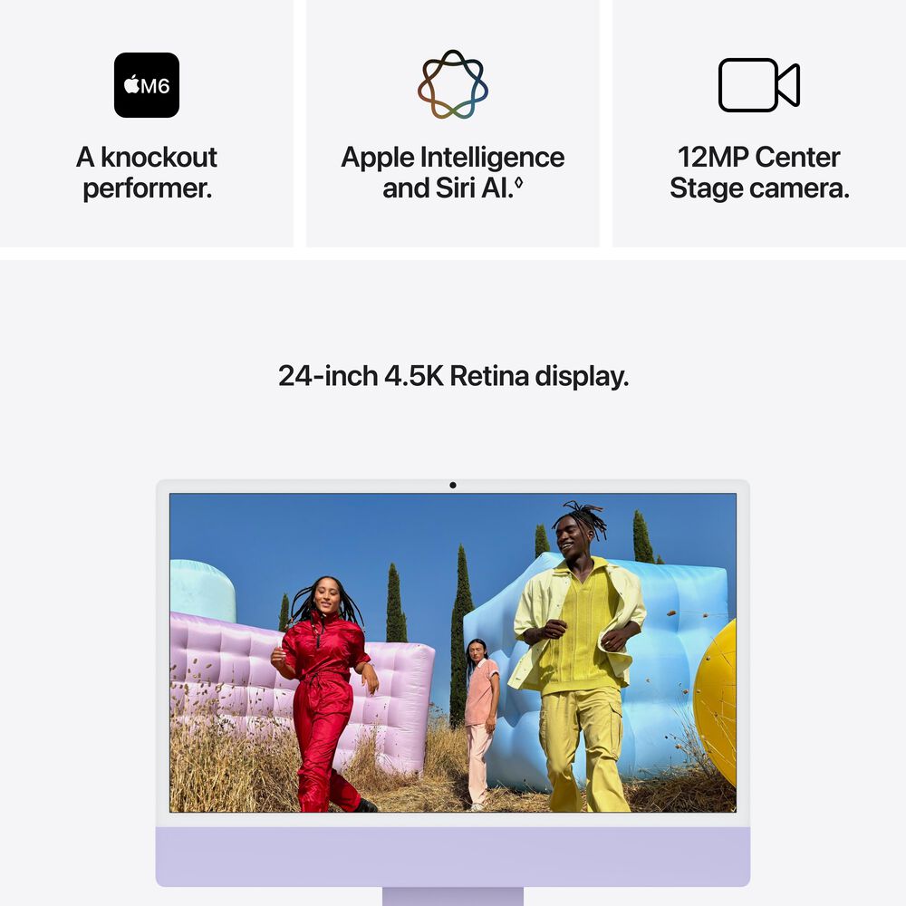 Apple 24-inch iMac with Retina 4.5K display: Apple M6 Chip with 12-core CPU and 12-core GPU, 16GB Memory, 256GB SSD - Purple (Latest Model) (Pre-Order), , large