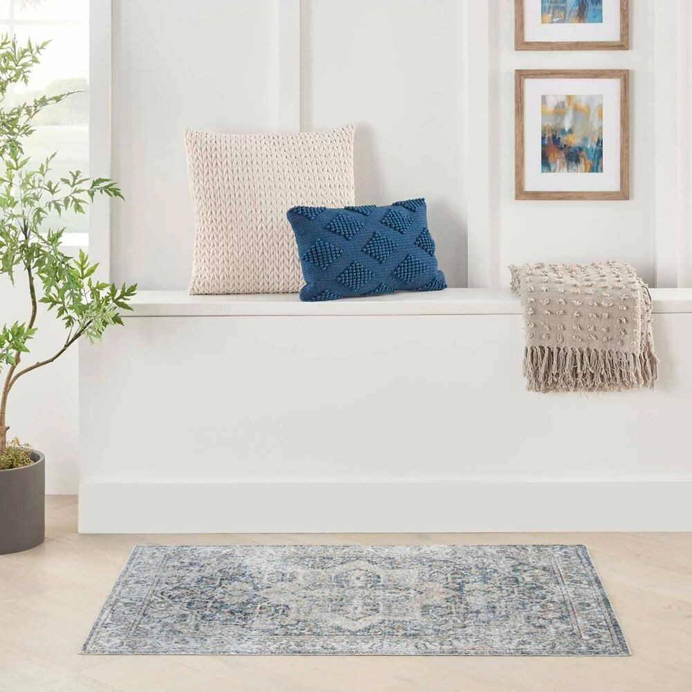 Nourison Astra Machine Washable 2&#39;2&quot; x 4&#39; Grey and Blue Area Rug, , large
