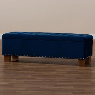 Baxton Studio Hannah Storage Ottoman Bench in Navy Blue/Brown, , large