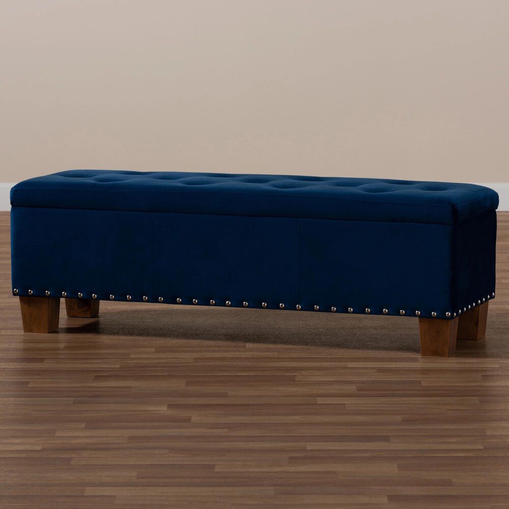 Baxton Studio Hannah Storage Ottoman Bench in Navy Blue/Brown, , large