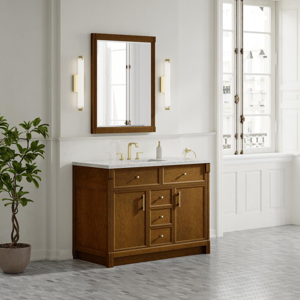 James Martin Bellshire 48" Single Bathroom Vanity in Honey Oak with 3 cm Eternal Jasmine Pearl Silestone Top, Rectangular Sink and FreePower Wireless Charger, , large