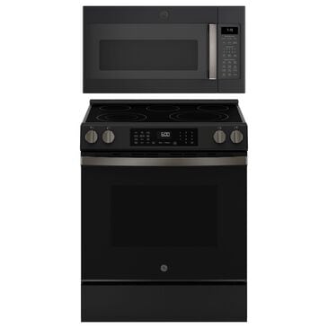 GE Appliances 2-Piece Kitchen Packages with 30" Slide-In Electric Range and 1.9 Cu. Ft. Over-the-Range Microwave Oven in Fingerprint Resistant Black Slate, , large