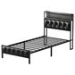 HOMLUX Twin Upholstered Bookcase Bed with LED Headboard with Charging Station in Black, , large