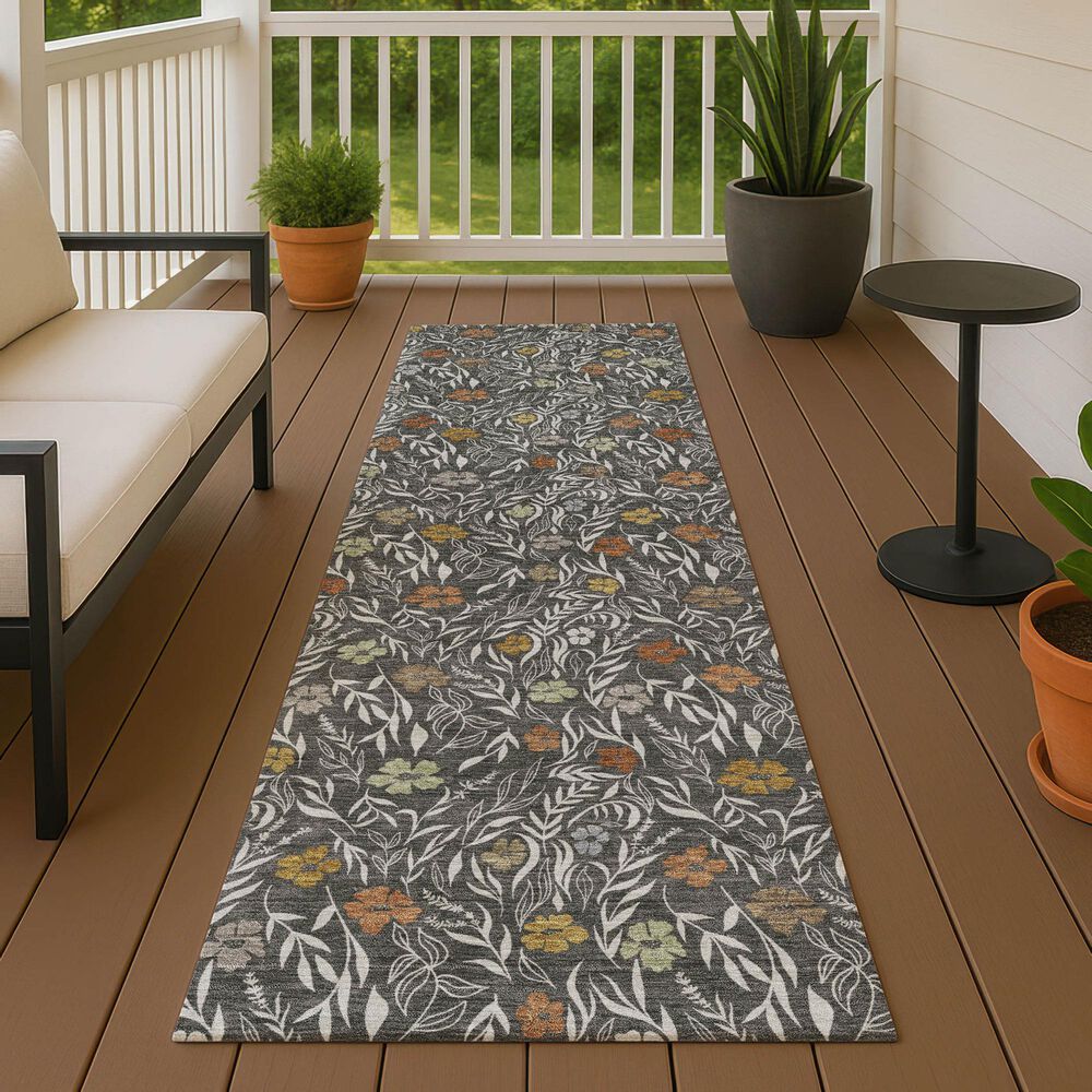 Dalyn Rug Company Soft Essentials Floral Graphite 2'3" x 7'6" Indoor/Outdoor Runner, , large