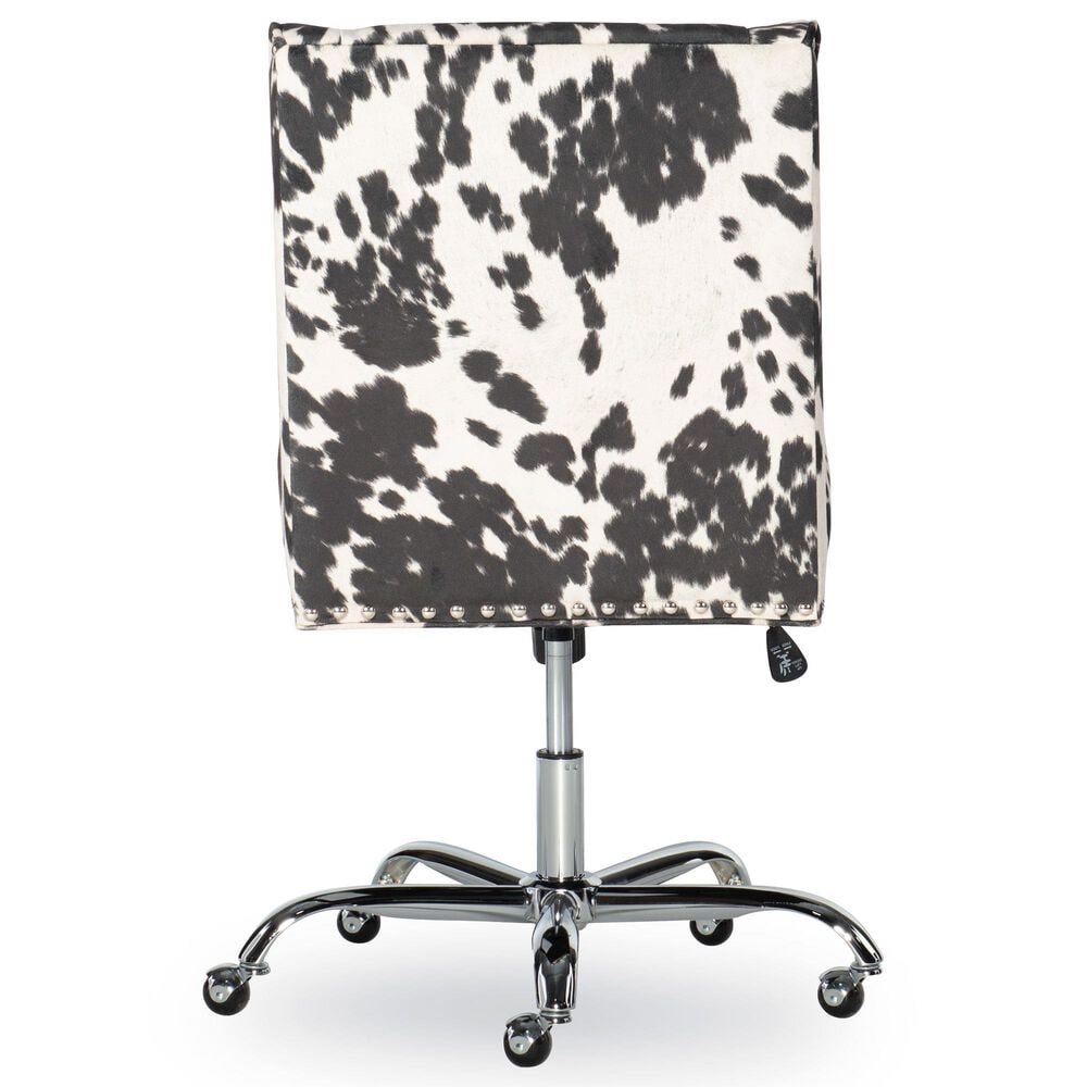 Linon Home Decor Draper Office Chair with Black and White Cow Cushion in Chrome, , large