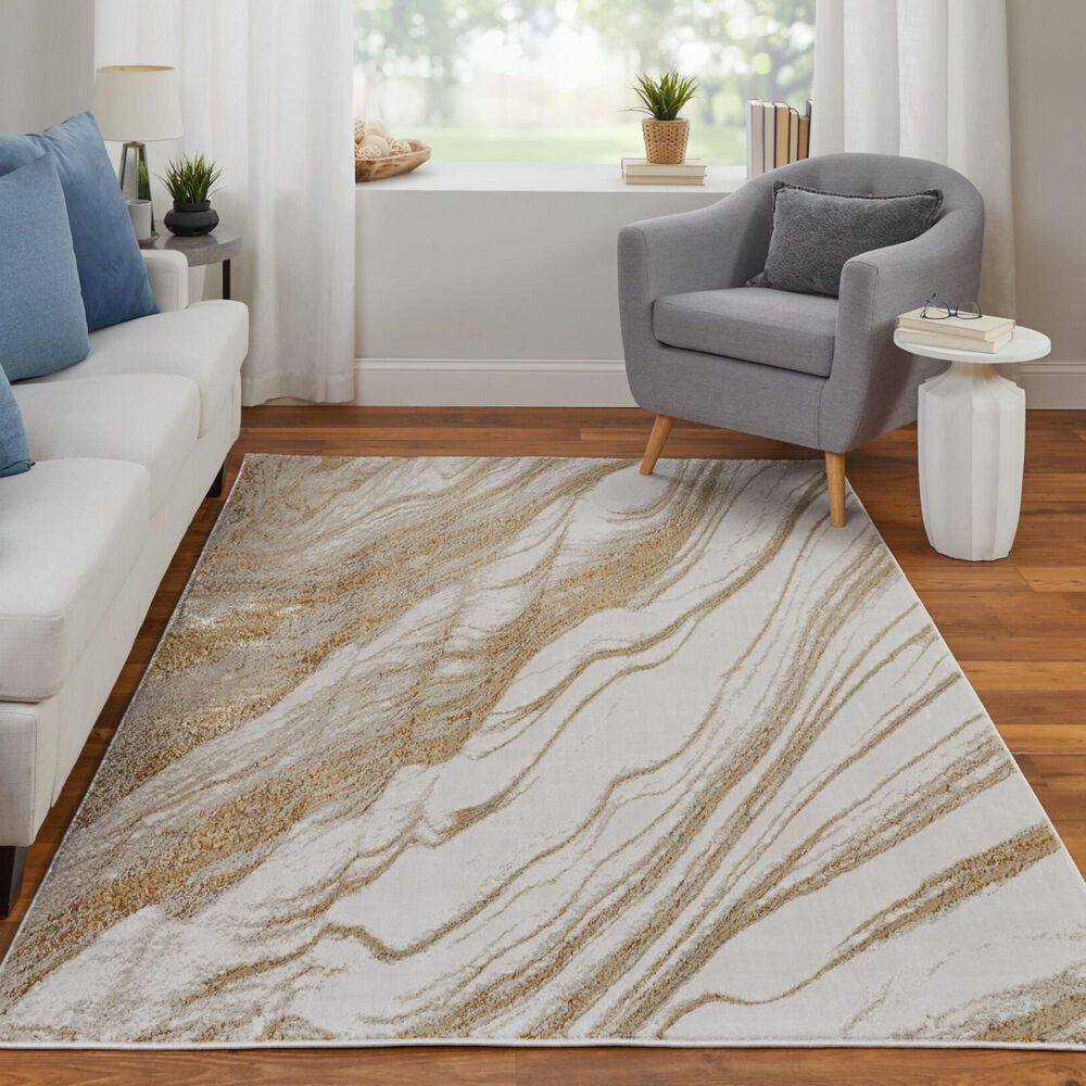 Feizy Aura 3&#39;11&quot; x 6&#39; Ivory and Gold Area Rug, , large
