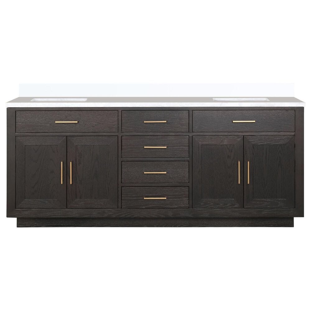 Lexora Home Abbey 80&quot; Double Bathroom Vanity in Brown Oak with 2 cm White Quartz Top and Rectangular Sinks, , large