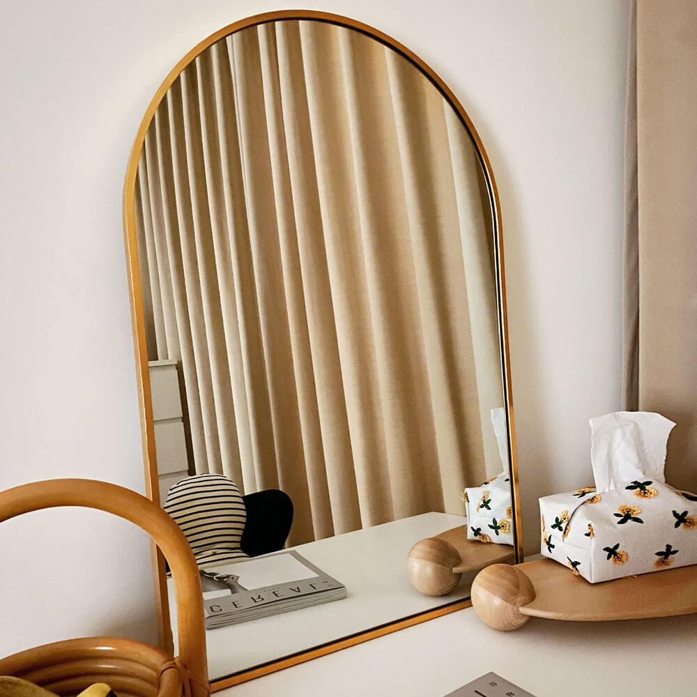 HOMLUX 20" x 30" Arched Mantle Mirror in Gold, , large