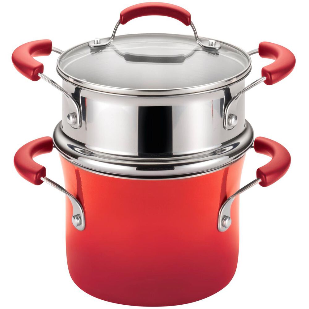 Rachael Ray 3qt Covered Saucepot w/Steamer Insert in Red, , large